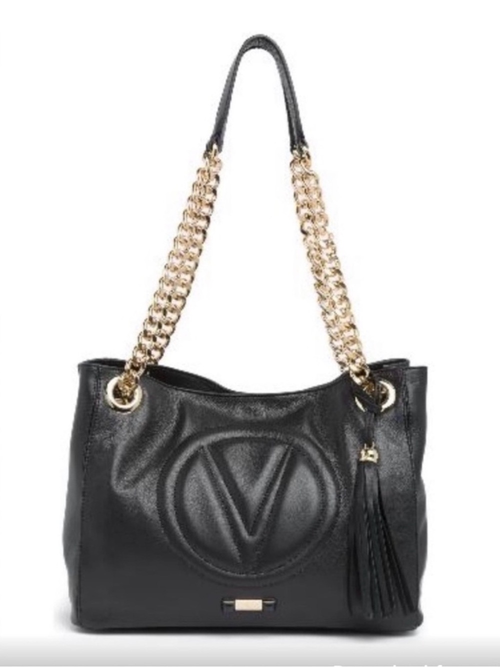 Valentino Garavani Black Leather Shoulder Bag with Gold Chain Straps
